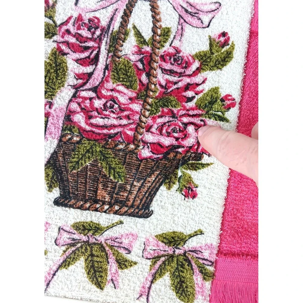Vintage Box of Two Golden Crown Decorative Guest Towels Pinks White Green NIB